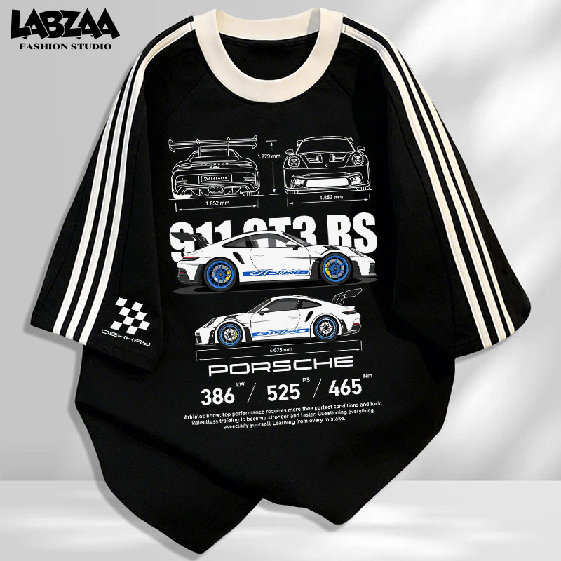 【จัดส่งจากกรุงเทพฯ】LABZAA ทันสมัยและเรียบง่าย⚡วินเทจฟอกน้ำ Oversized โอเวอร์ไซซ์ ลายตัวอักษร ผ้าฝ้าย YG1154