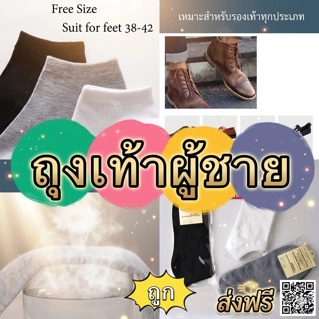 GTR A60(ร้านไทย) ถุงเท้าผู้ชาย cotton นิ่ม ไม่ยวย (เครื่องแต่งกายผู้ชาย)