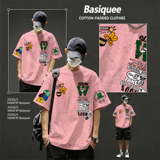 Basi💥เสื้อผู้ชาย เสื้อยืด oversize เสื้อฟอก วินเทจ สตรีท เกรดพรีเมียม เสื้อคอตตอน ไม่หดตัว ใส่สบาย ลาย "Soon rich"