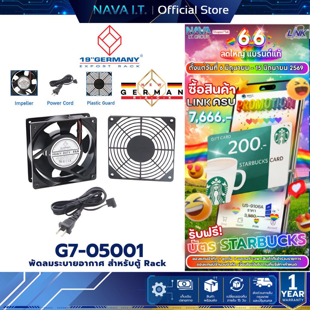 G7-05001 LINK 19" GERMANY FAN Heavy Duty 1 x 4" พัดลมระบายอากาศตู้แร็ค รับประกัน 1 ปี