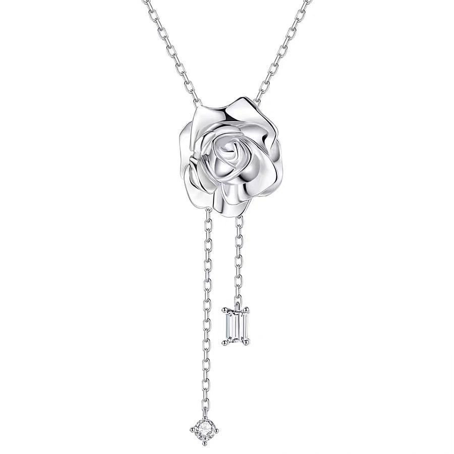 Classy Rose เสื้อกันหนาวคอคอคอ Clavicle สายคล้องคอสร้อยคอสร้อยคอดอกไม้ผู้หญิงยาวสร้อยคอซิปวาด QZ26