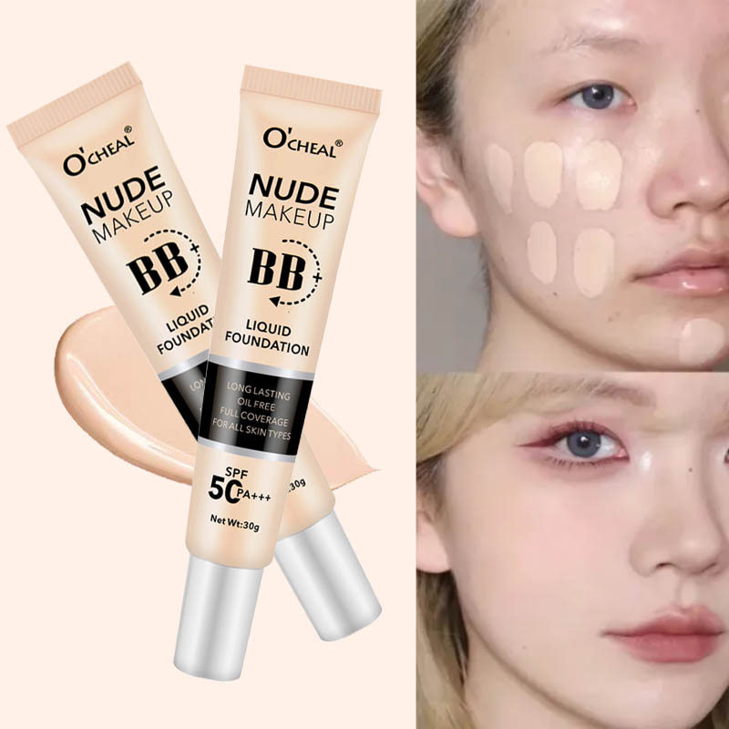SPF50 PA+++ คอนซีลเลอร์ให้ความชุ่มชื้น Lasting Liquid Foundation แต่งหน้า Natural Oil Control Hydrating BB Cream CC Cream