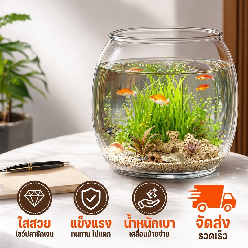 ตู้ปลาเล็ก โหลปลากัด โหลเลี้ยงปลาสวยงาม ตู้ปลาทอง พลาสติกใส ตกแต่งโต๊ะ ปลูกพืชน้ำ มินิมอล