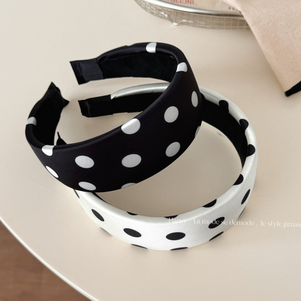 เกาหลีใต้ Dongdaemun Polka Dot แถบคาดศีรษะ High Skull Top Retro กว้าง-Brim Influencer แถบคาดศีรษะหญิง High-End