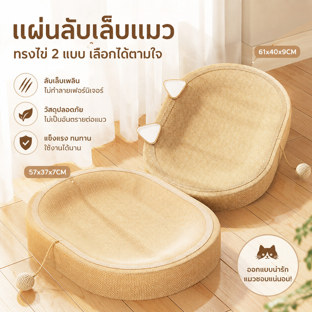 ฝนเล็บแมว ลับเล็บแมว ที่ลับเล็บแมว ของเล่นแมว ที่นอนแมว ป่านศรนารายณ์ ทนต่อการสึกหรอ ทนทาน ขนาดใหญ่