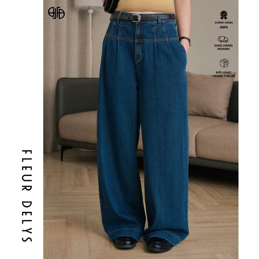 กางเกงยีนส์ขาตรงผู้หญิงกระเป๋าแนวตั้ง 2 Blue Hack Fleurs Shape DL26XQJ159