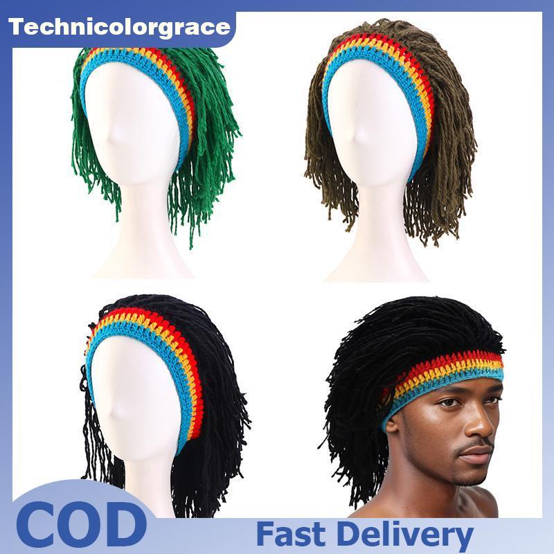 Technicolorgrace ผู้ชายผู้หญิงวิกผมสังเคราะห์ False Braid Dreadlos Beanie หมวก Handmade โครเชต์หมวกค