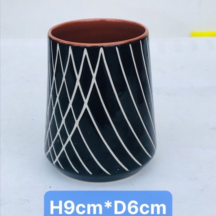 {EXPORTED CERAMIC} 01 ถ้วยลายสีดําไม่มีมือจับแฮนด์เมดจากพอร์ซเลนคุณภาพสูง ขนาด D6*H9cm