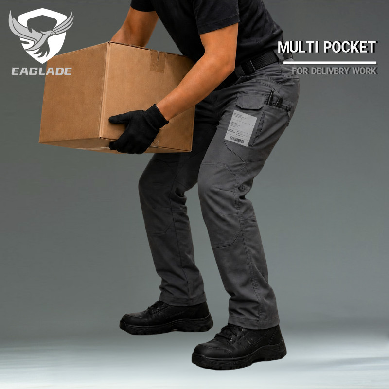 EAGLADE Men Heavy Duty Work Pants กางเกงคาร์โก้ยืดหลายกระเป๋าสําหรับพนักงานโกดัง