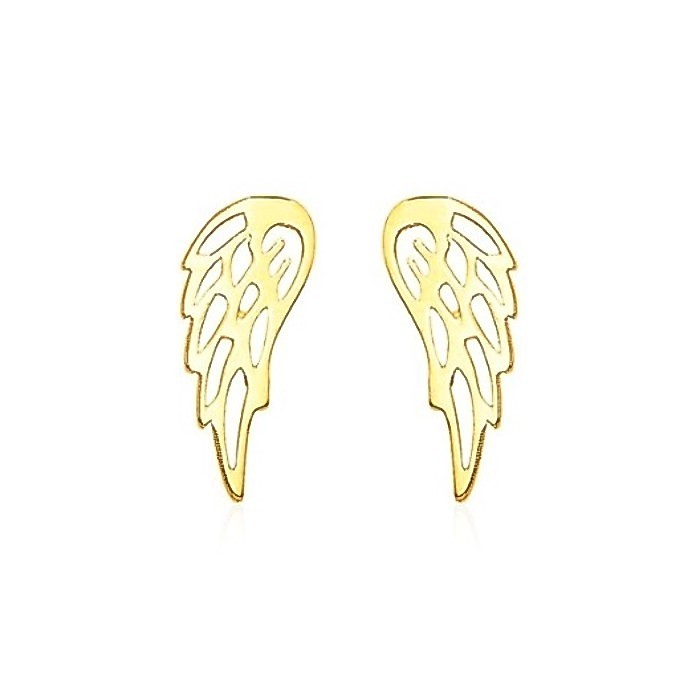 Nathalias NY  ต่างหูปีกทองขัดเงา 14k:  14k Yellow Gold Polished Wing Post Earrings:  พรีออเดอร์ 10-
