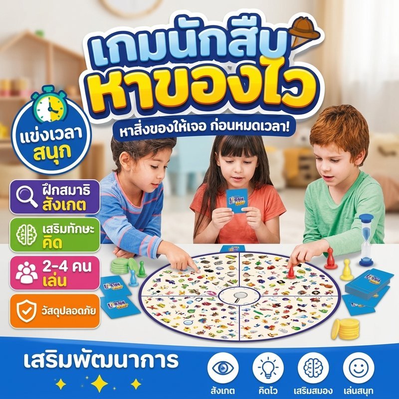 บอร์ดเกม นักสืบ เกมจับคู่ภาพ ของเล่นเสริมทักษะ เกมครอบครัว หลายผู้เล่น เด็กเรียนรู้ ฝึกสมอง