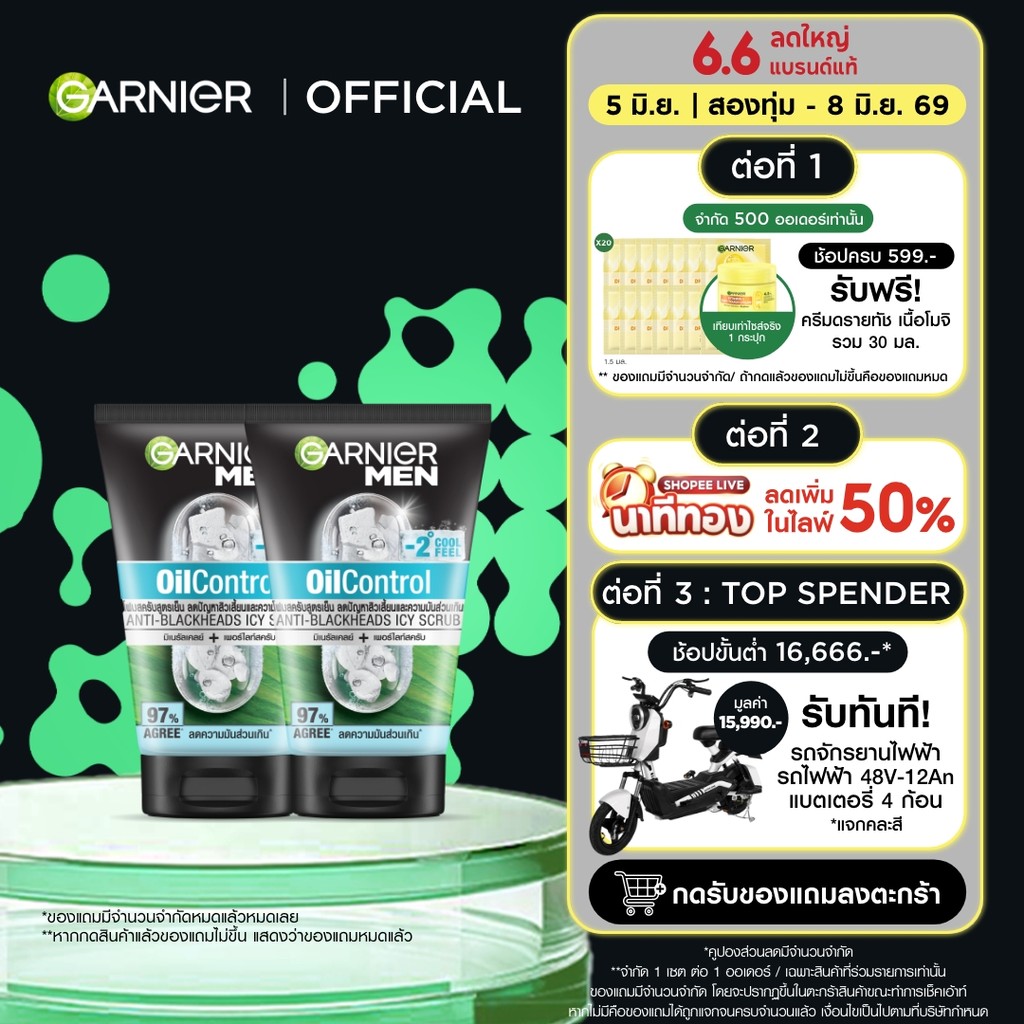 การ์นิเย่ เมน ออย คอนโทรล แอนตี้-แบล็คเฮด สครับ 100 มล.x2 GARNIER MEN  โฟมผู้ชาย โฟมล้างหน้า โฟมสำหรับผิวเป็นสิว