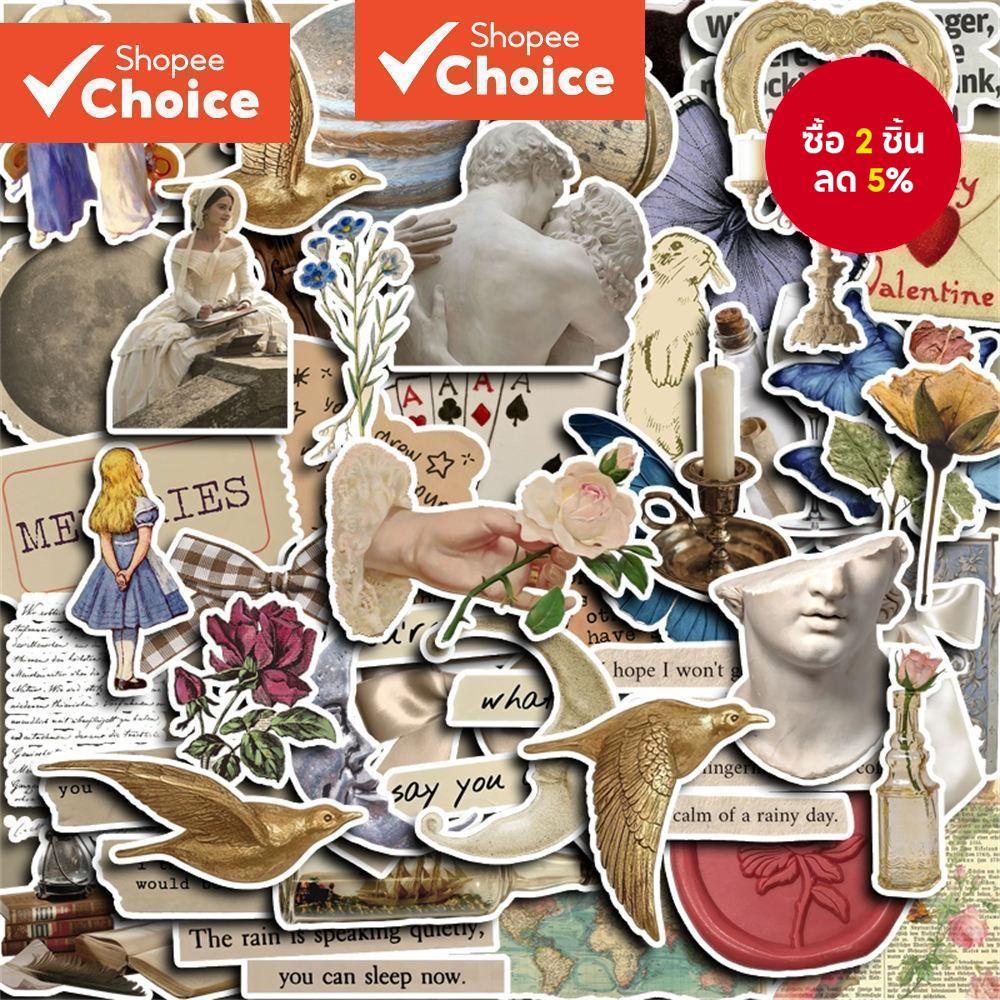 Retro Art สติกเกอร์น่ารัก 50 ชิ้น- DIY Washi Decals สําหรับแล็ปท็อป, Scrapbooking & งานฝีมือ