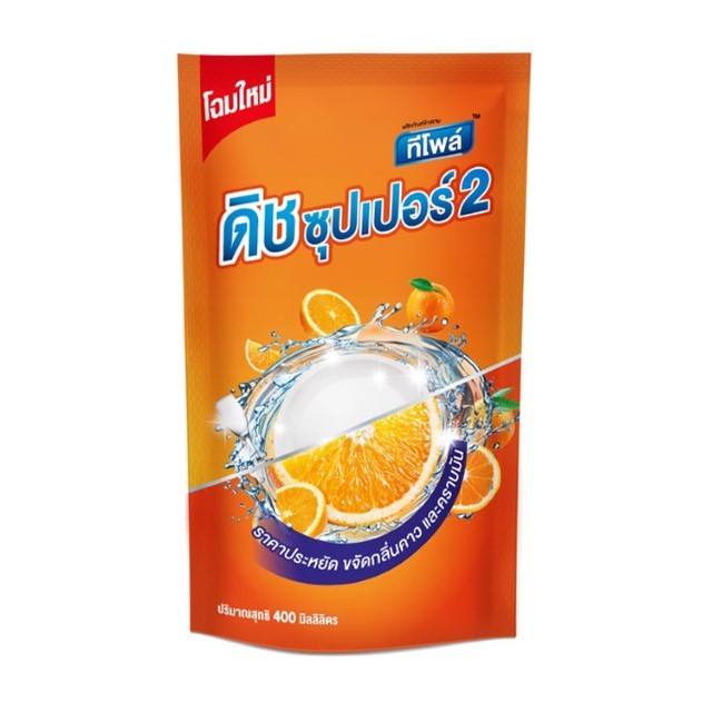 ทีโพล์ ดิชซุปเเปอร์2 น้ำยาล้างจานกลิ่นส้ม Teepol Dish Supper 2 Wash Orange 400ml. Pack3
