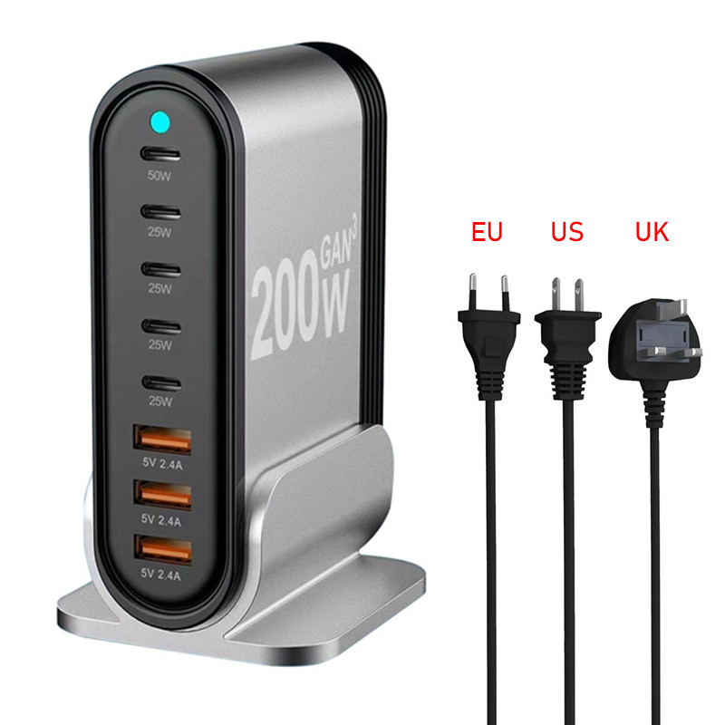 200W Gan สถานีชาร์จ 5C3A Fast CHARGING ความปลอดภัย Multi Function Chager Hub Desktop Wall Charger สํ