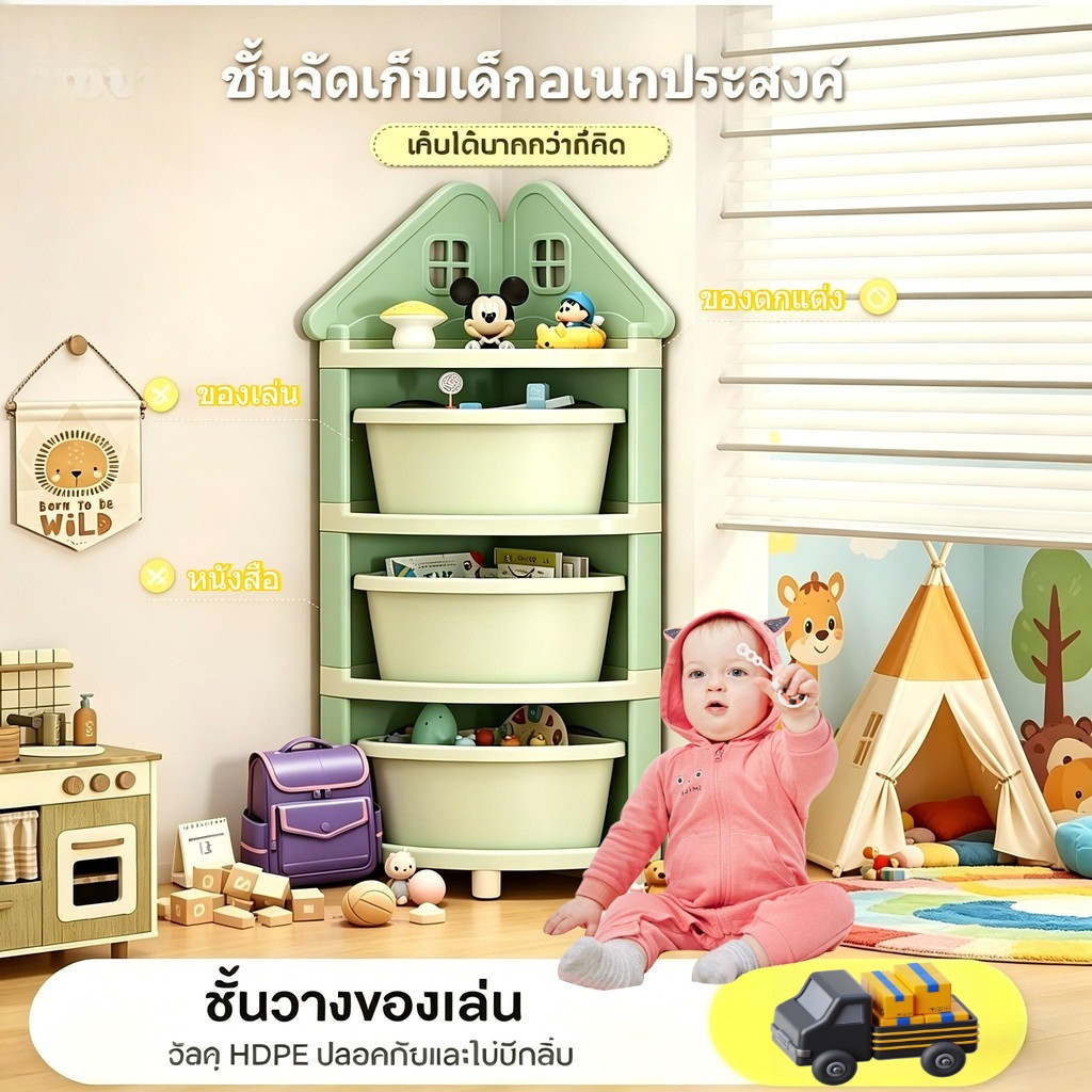 🔥ชั้นเก็บของเล่นเด็ก ตู้เก็บของหลายชั้น ชั้นวางหนังสือเด็ก มุมป้องกันปลอดภัย ทนทาน พร้อมส่ง