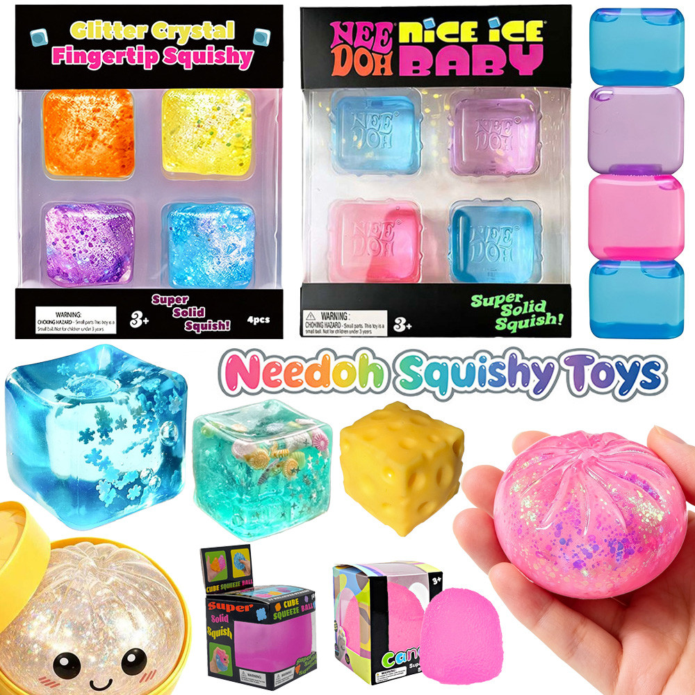 Needoh Squishy ของเล่นลูกบอลความเครียดบีบนุ่มของเล่นอยู่ไม่สุขเพื่อละลายความตึงเครียดและเส้นประสาทสงบ