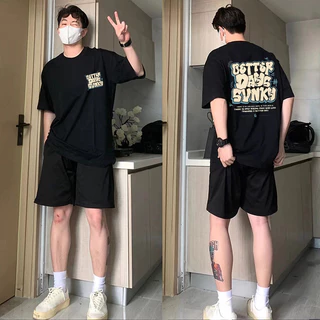 (ผ้าฝ้าย 100%)Luvoro oversize unisex เนื้อผ้านุ่มระบายแขนสั้น T-shirt สีดำและสีขาว เสื้อยืดทูโทน เสื้อยืดแขนสั้น C1576