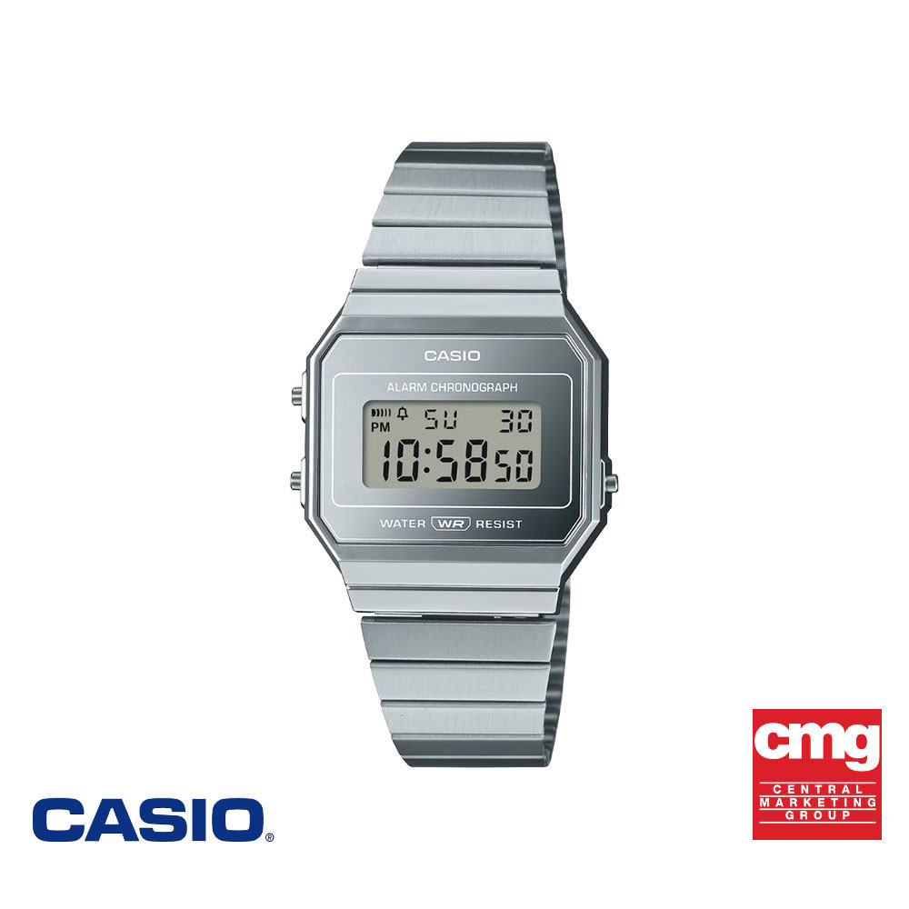 CASIO นาฬิกาข้อมือผู้ชาย CASIO รุ่น A700WEV-7ADF สายสเตนเลสสตีล สีเงิน