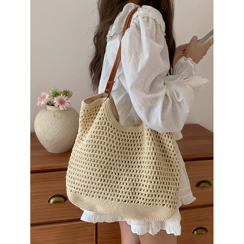 gental women กระเป๋า berry q กระเป๋าผู้หญิง All-Match Seaside Vacation Straw Beach Bag