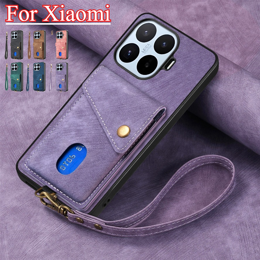 Matte Lanyard ปกหนังสําหรับ Xiaomi 17T 15T Pro Xiaomi17T 5G เคสโทรศัพท์ขาตั้งสายรัดข้อมือรถผู้ถือแม่เหล็กช่องใส่การ์ดกระเป๋าสตางค์ปลอกทนทานกันกระแทก Mi17T Mi 15TPro 17TPro