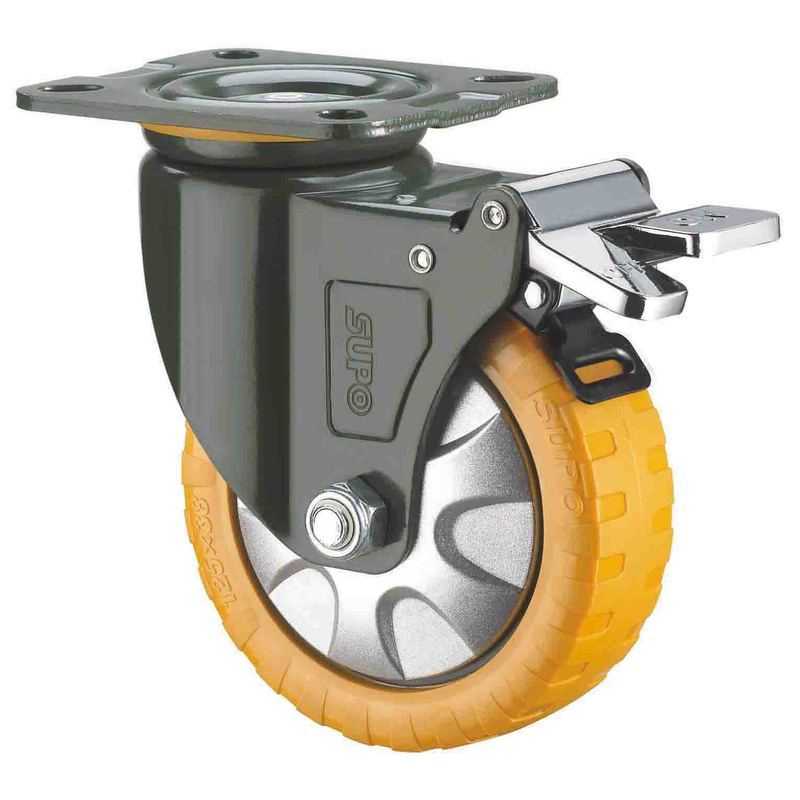 SUPO Xiangrong 13 ซม.พร้อมเบรกคู่สีส้ม PU Polyurethane Universal Caster J05S-01A-100-362