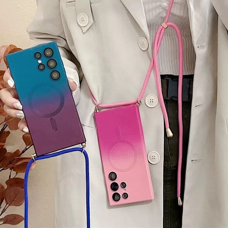 Gradient สีแม่เหล็กสําหรับ Samsung Galaxy S26 Ultra S25 FE S23 S24 Plus A37 A57 A17 Crossbody Lanyard สายคล้อง Soft TPU Cover