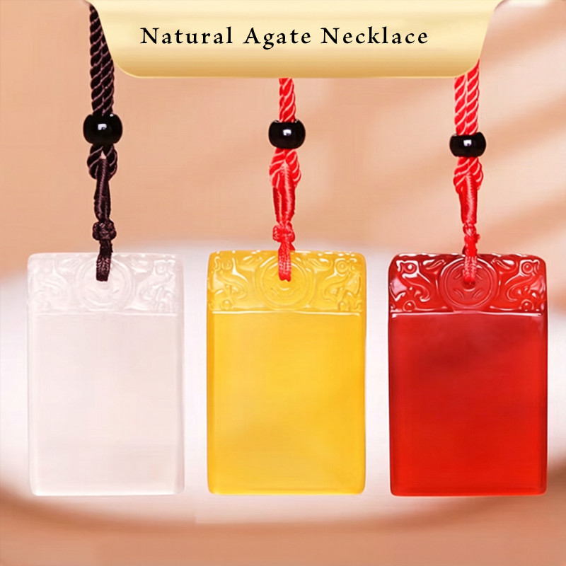 อาเกตธรรมชาติจี้หยก Amulet สร้อยคอ Icy Chalcedony ป้องกัน Unisex