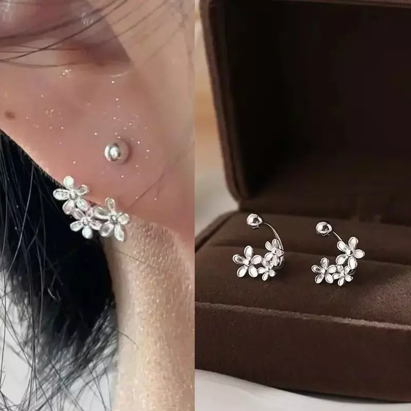 ต่างหูแฟชั่น สไตล์ใส่ได้สองข้าง ดีไซน์ดอกไม้ ต่างหูเจาะกระดูกอ่อนหู ต่างหูแบบติดหู เครื่องประดับ