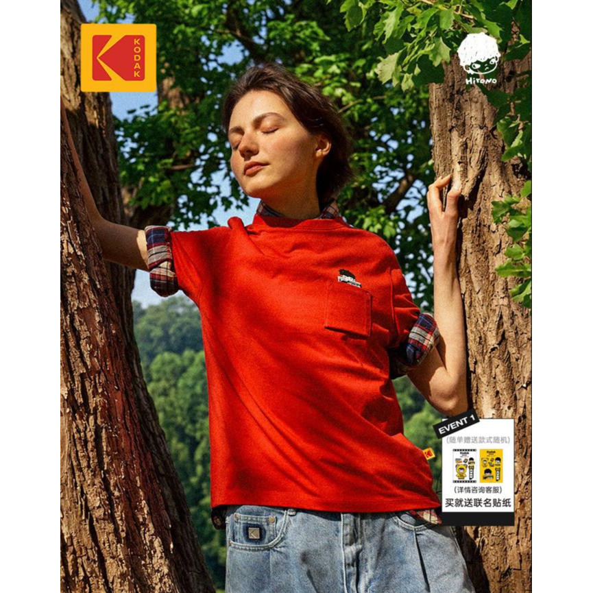 [KODAK x Hirono] KODAK Kodak 26 ฤดูร้อนสามมิติการ์ตูนพิมพ์เสื้อยืดแขนสั้นผู้หญิง
