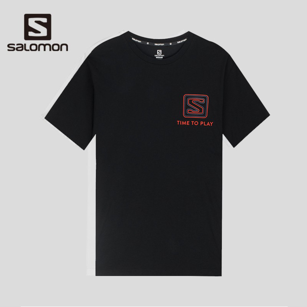 Salomon Multi Layer Box S โลโก้พิมพ์ TIME TO กีฬากลางแจ้งนุ่ม Breathable 200GSM แขนสั้นสําหรับผู้ชายและผู้หญิงเสื้อผ้าฝ้าย 100%