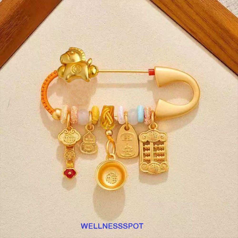 WELLNESSSPOT จี้เข็มกลัดม้าราศี, ม้าปี Pony Lucky Pins, ความปลอดภัยสไตล์จีนโชคดีเครื่องประดับชุบทรายทารกแรกเกิด