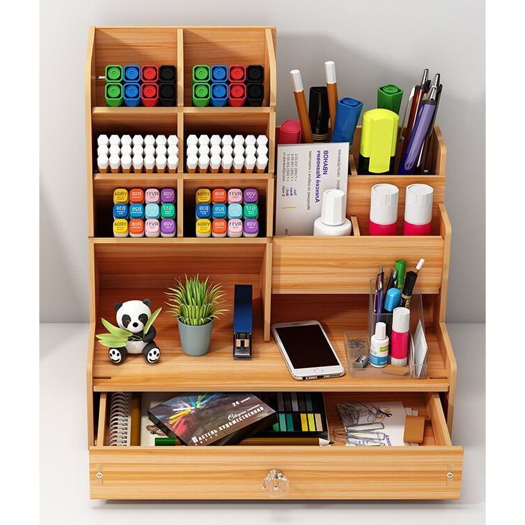 ชั้นใส่ปากกา กล่องใส่ปากกา ชั้นเก็บเครื่องเขียน Desk Organizer Wooden คอนโดปากกา กล่องเก็บของ ชั้นใส่เครื่องเขียน