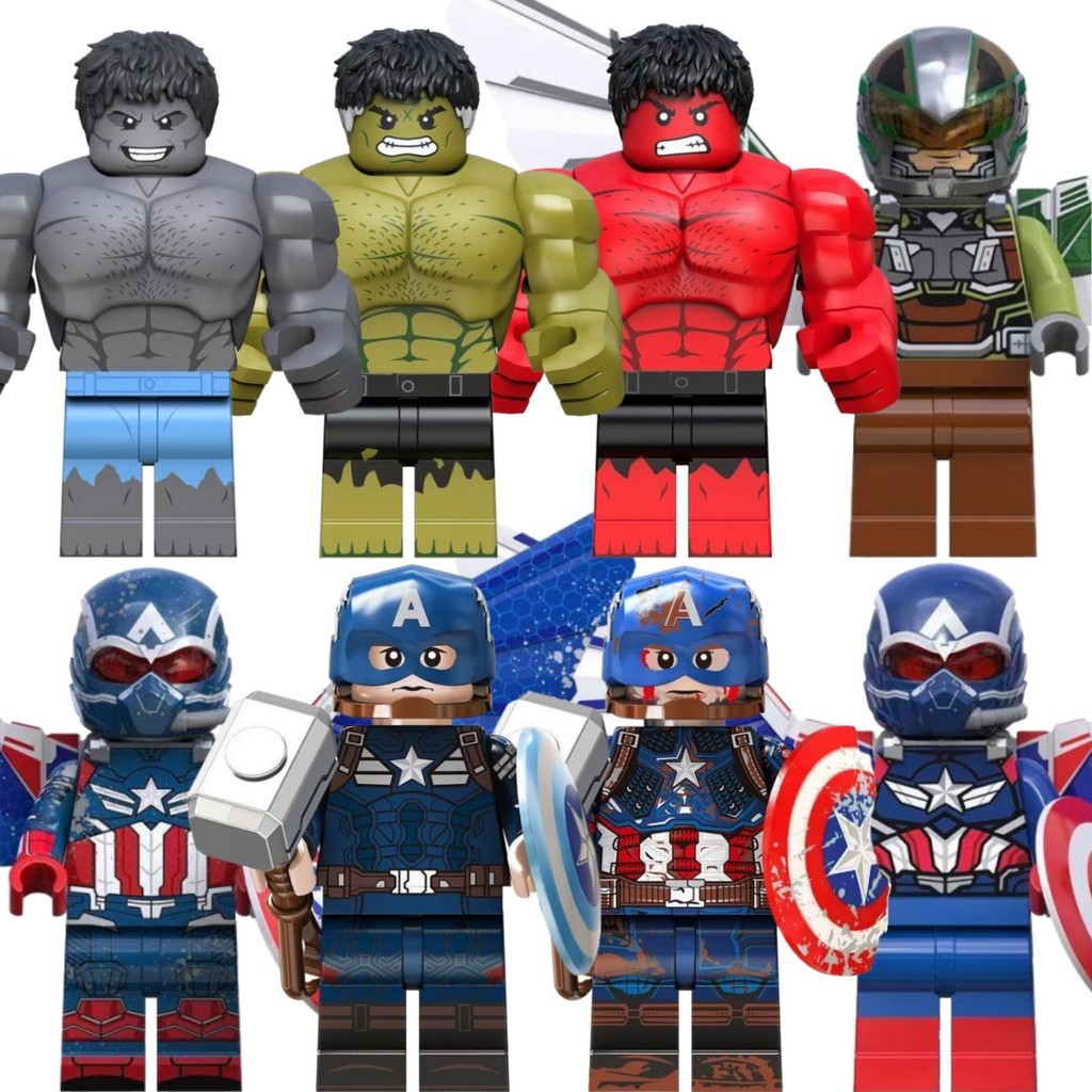 Superhero Action Figures Captain America Red Hulk Falcon ของเล่นคอลเลกชันบล็อกอาคารสําหรับเด็ก