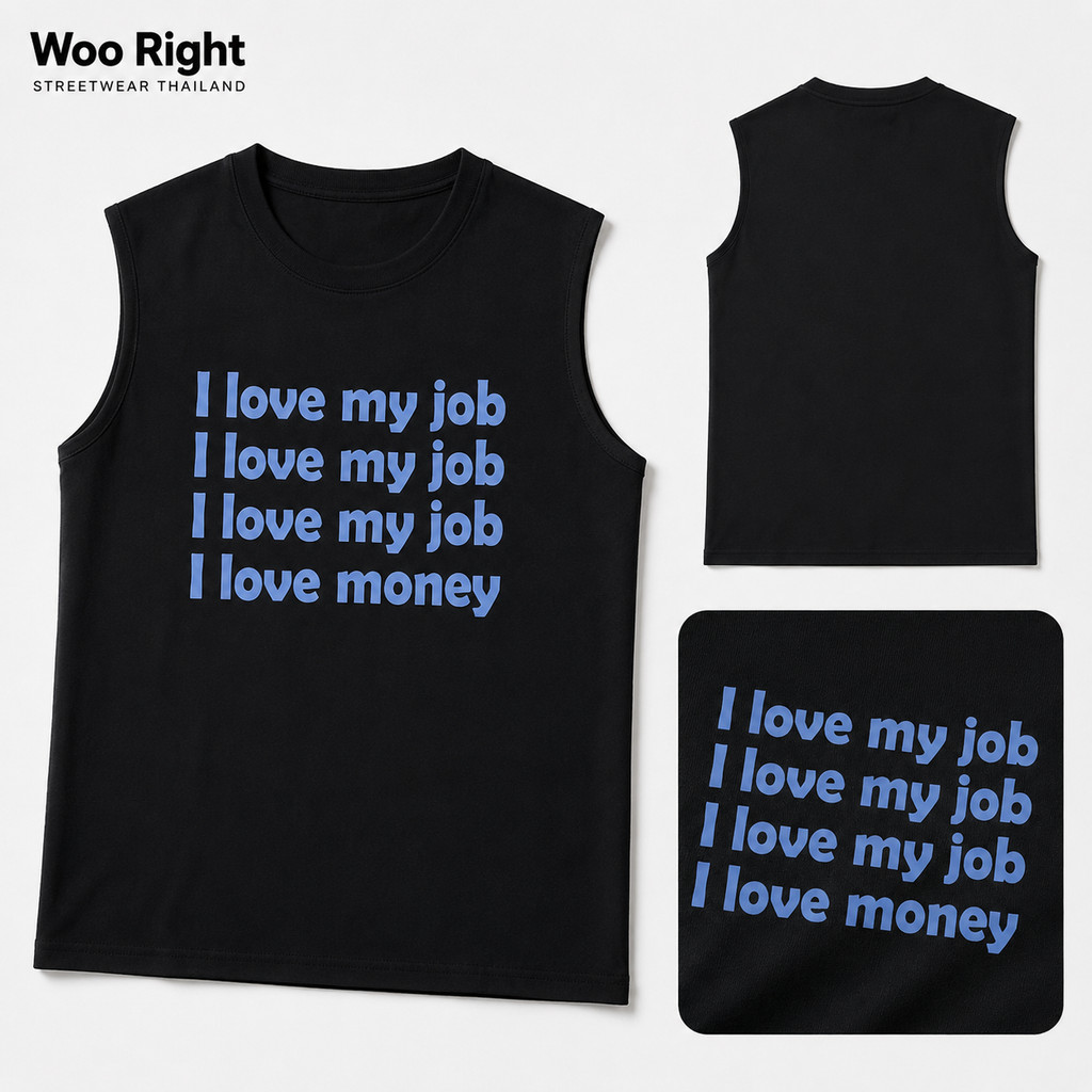 COD จัดส่งตลอด 24 ชั่วโมง Woo Right 200g เสื้อกล้ามoversize สีดำ ลายตัวอักษรเรียง ผ้าฝ้ายแท้ ดูสไตล์สปอร์ต