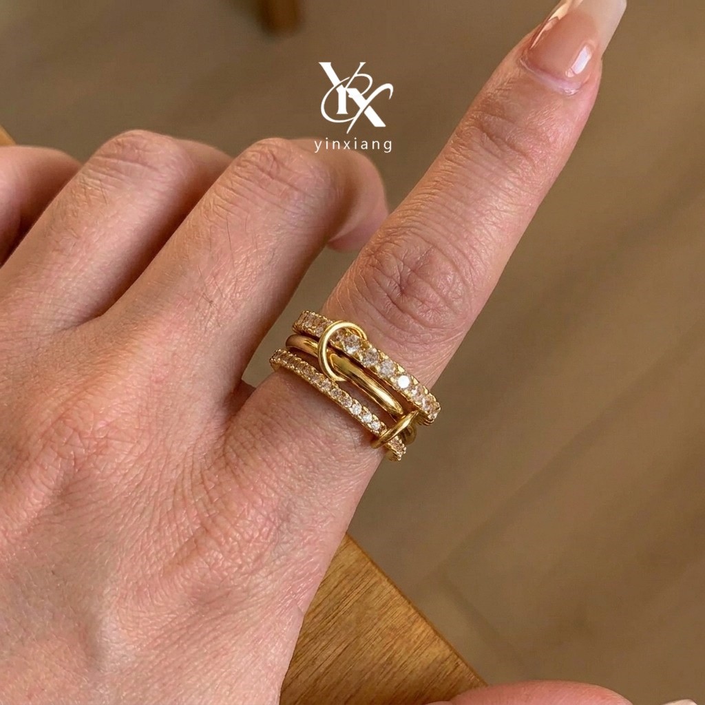 YX สแตนเลส 3 ชั้น Stackable Zircon แหวน Y2K Retro Party เครื่องประดับอินเทรนด์ของขวัญสําหรับวัยรุ่นห