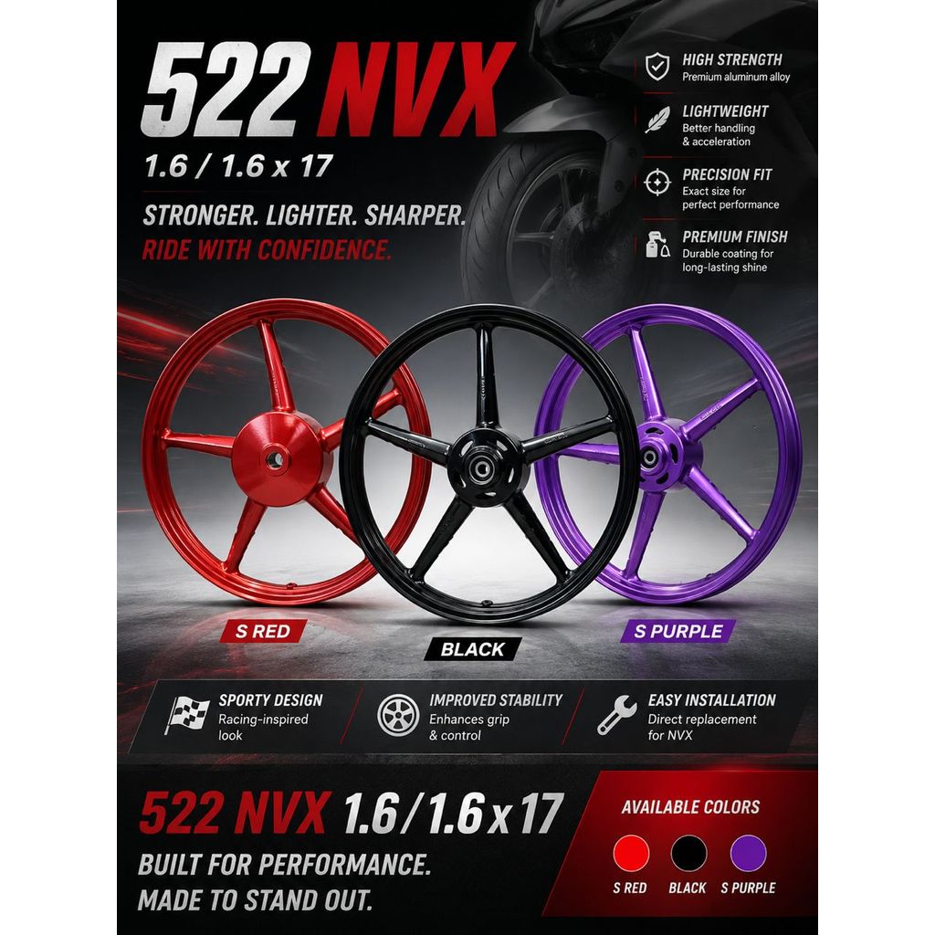 NVX SP522 SPORT RIM 522 NVX155 155 AEROX THAI BARANG HENG, CANDY PURPLE, CANDY RED