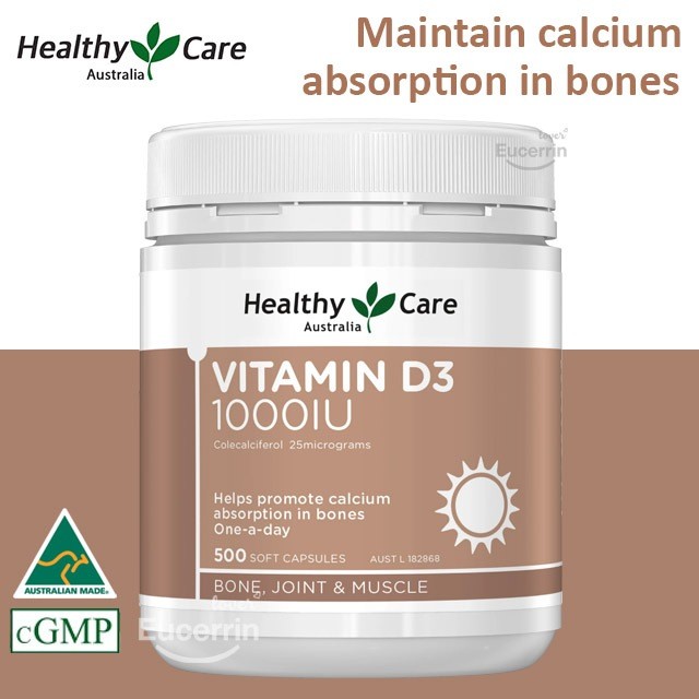 Healthy Care Vitamin D3 1000IU 500 Capsules ช่วยส่งเสริมการดูดซึมแคลเซียม เสริมภูมิคุ้มกัน