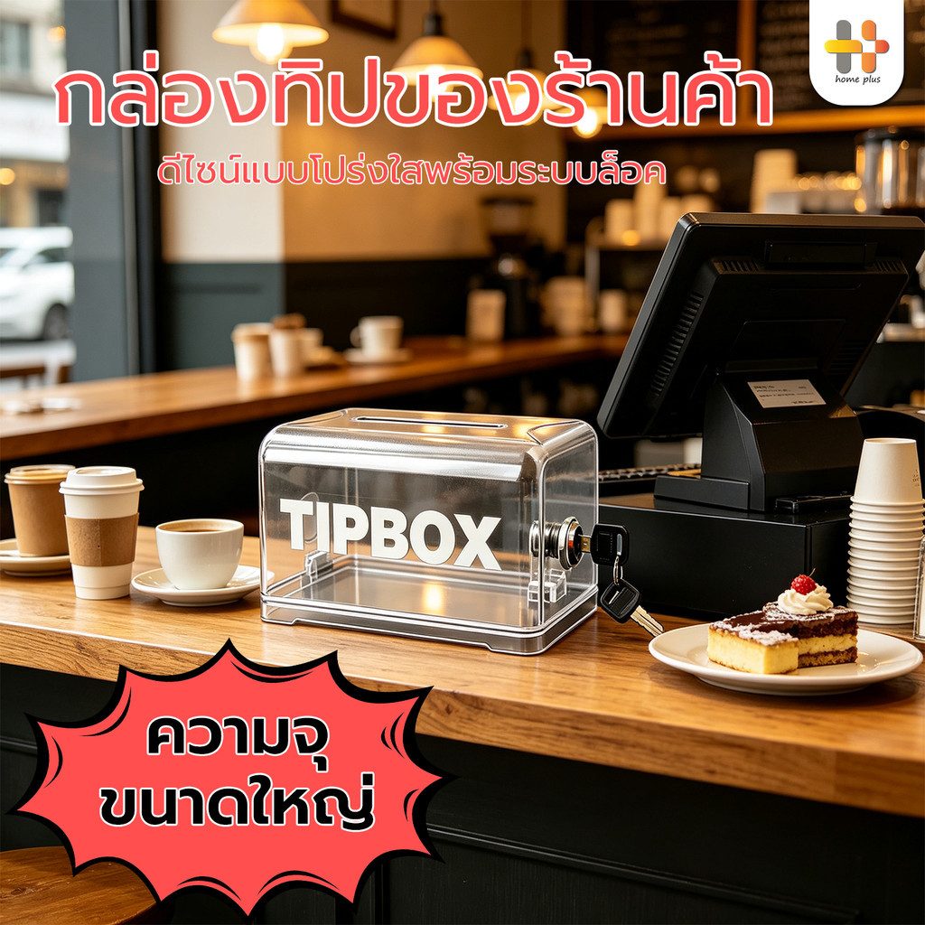Tip Box กล่องทิป กล่องใส่ทิป สีโปร่งใส พร้อมล็อคและกุญแจ กล่อง ทิป box 11.5*10*18.5 cm เหลี่ยม กล่องอะคริลิค