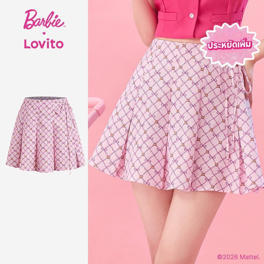 [Summer Sale] Barbie™ X Lovito กระโปรงลําลองลายพลีทผูกด้านหน้า สําหรับฤดูใบไม้ผลิ/ฤดูร้อน สําหรับผู้หญิง SKBL2PAD029