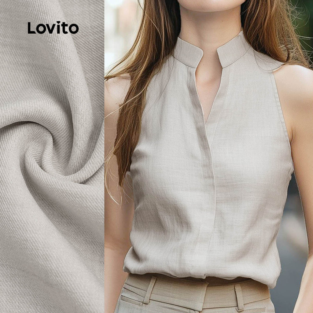Lovito เสื้อผ้าสำหรับผู้หญิงแบบโก้เก๋ พิมพ์ลายจีบเบา ๆ สบาย ๆ สำหรับฤดูใบไม้ผลิ/ฤดูร้อน สีแอปริคอท L137ED471