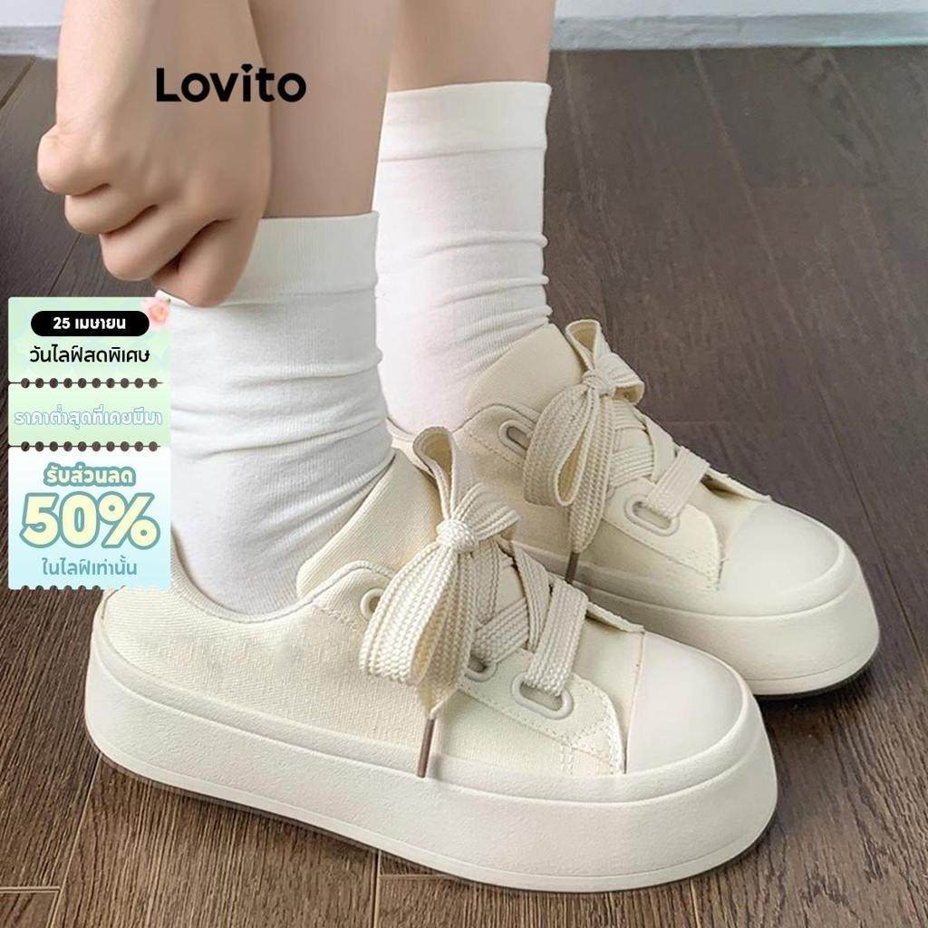 Lovito รองเท้าผ้าใบลําลองรองเท้าผ้าใบพื้นหนาธรรมดาสําหรับผู้หญิง LFA20372
