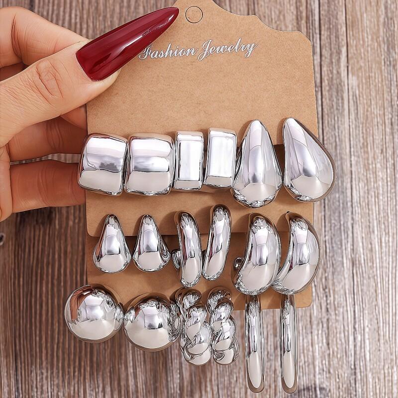 3/9 คู่ผู้หญิง C-Shaped Twisted ต่างหูชุด,สีทองและสีเงิน,ต่างหูวางซ้อนกันได้มีสไตล์สําหรับสวมใส่ทุกวันและงานปาร์ตี้