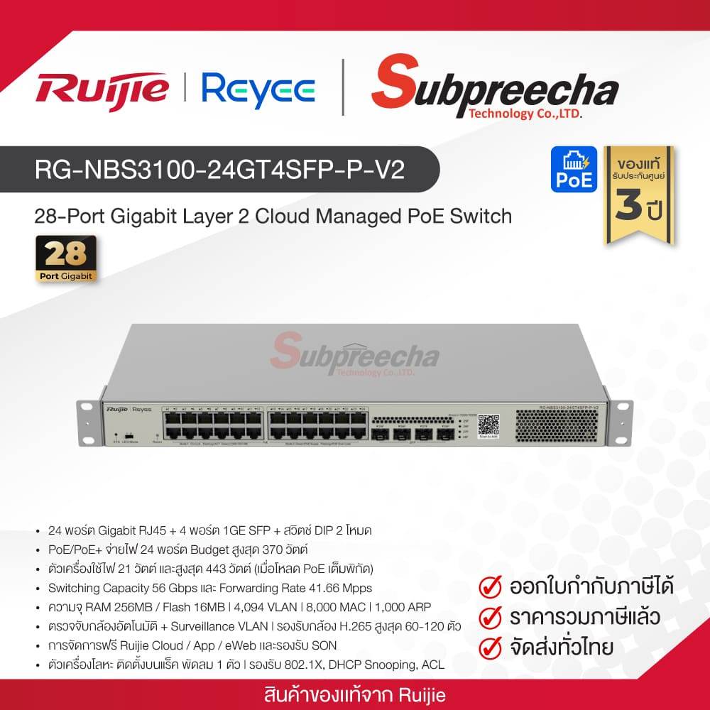RG-NBS3100-24GT4SFP-P-V2 / Ruijie-Reyee 28-Port Gigabit Layer 2 Cloud Managed PoE Switch