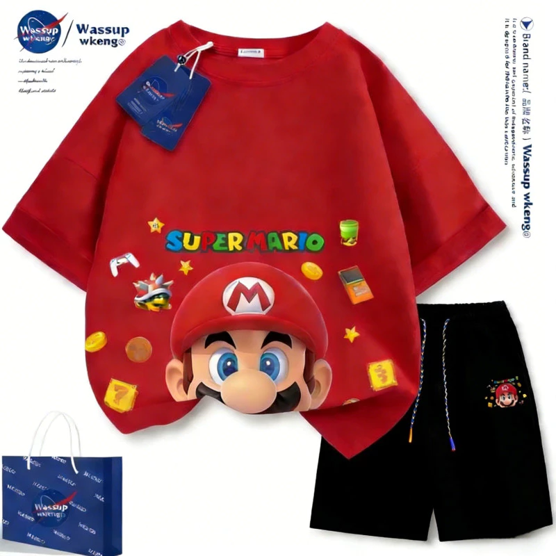 【จัดส่งไทย】2ชิ้น TMเซ็ตชุดเด็ก NASAลายมาริโอ้ เสื้อ+กางเกง ชุดสองชิ้น ชุดผ้าฝ้ายเด็ก ชุดมาริโอ เสื้อผ้าเด็กชาย ชุดก#2