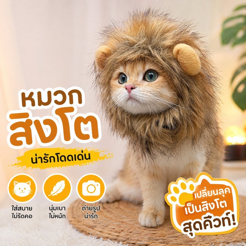 หมวกสิงโตแมว หมวกสุนัข วิกขนสัตว์เลี้ยง คอสเพลย์สัตว์เลี้ยง ถ่ายรูป ปาร์ตี้ ฮาโลวีน น่ารัก