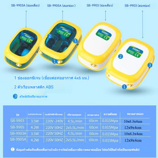 ปั๊มออกซิเจนตู้ปลา SOBO 9903 เสียงเงียบมาก ประหยัดไฟ ขนาดเล็ก ให้อากาศมาก เลือกได้ทั้งรูเดี่ยวและคู่