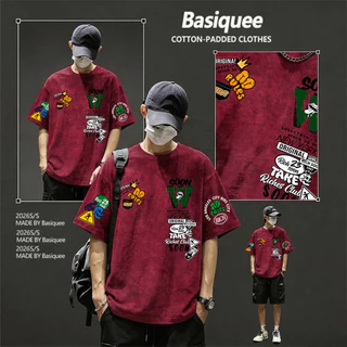 Basi💥เสื้อผู้ชาย เสื้อยืด oversize เสื้อฟอก วินเทจ สตรีท เกรดพรีเมียม เสื้อคอตตอน ไม่หดตัว ใส่สบาย ลาย "Soon rich"