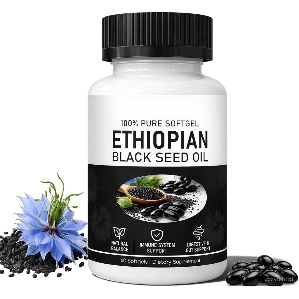 Ethiopian น้ำมันเมล็ดดำ, สกัดเย็น จาก Pure Black Cumin Seeds, Rich ใน Thymoquinone, ปลอด GMO, ปราศจากกลูเตน, 60 Sof