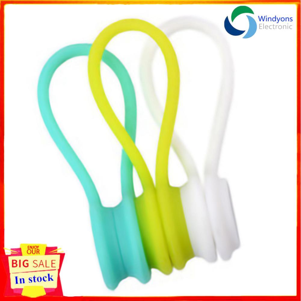 Windyons Windyons 3 ชิ้นสายหูฟัง Winder แบบพกพาซิลิโคนสายหูฟังผู้ถือคลิปสำหรับ Home Office สีขาวสีฟ้า